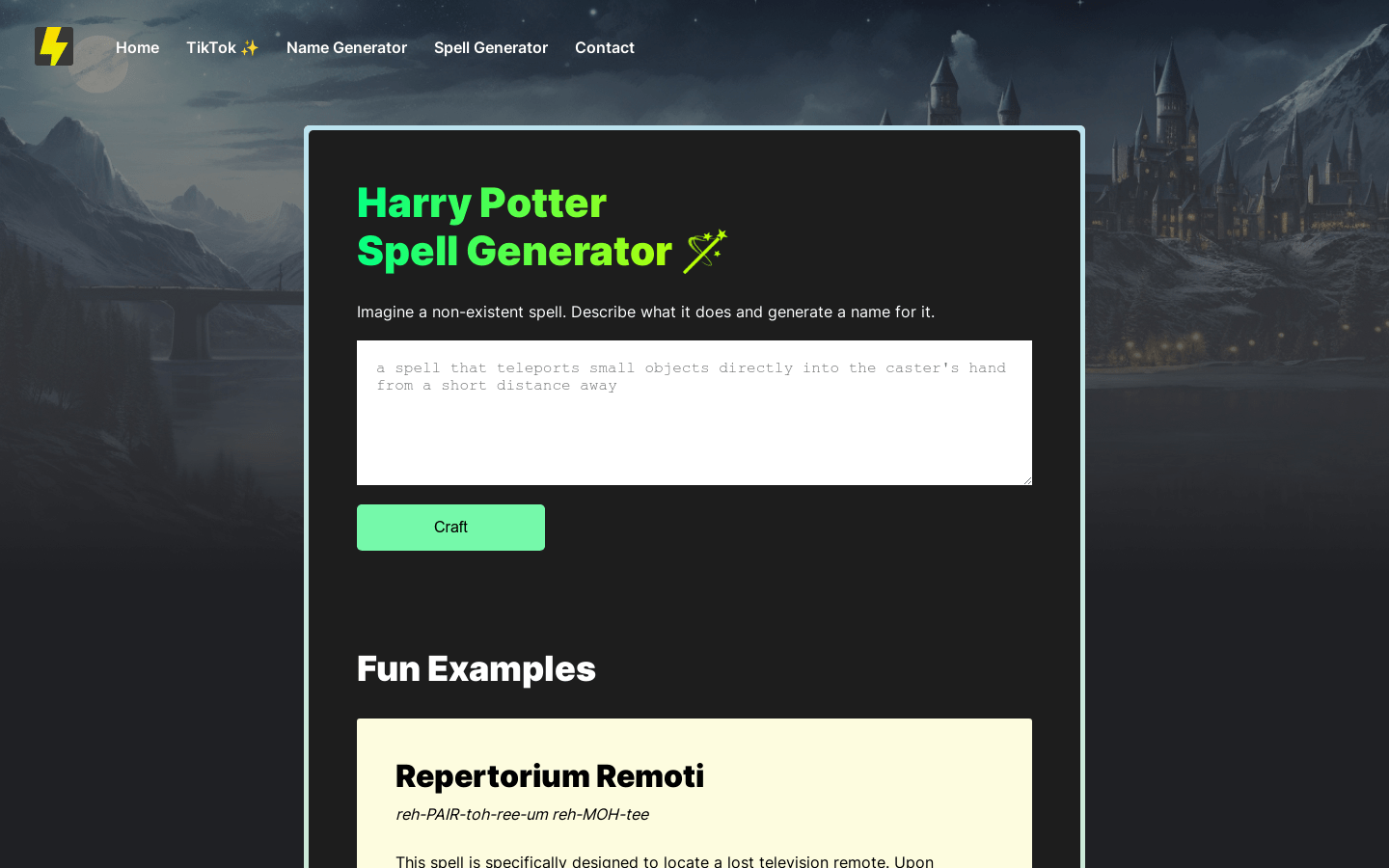 Harry Potter Spell Generator