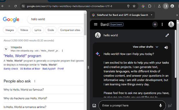 Sidepanel For Bard And GPT 4 Google Search