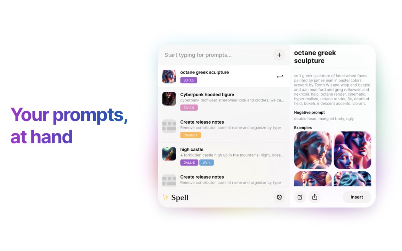 Spell – Save & Recall All Your AI Prompts