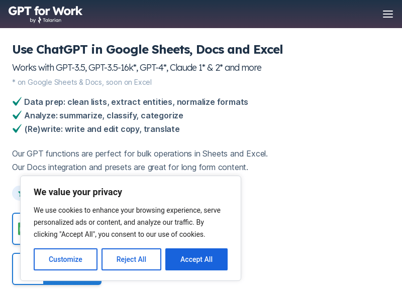 Chatgpt For Sheets And Docs
