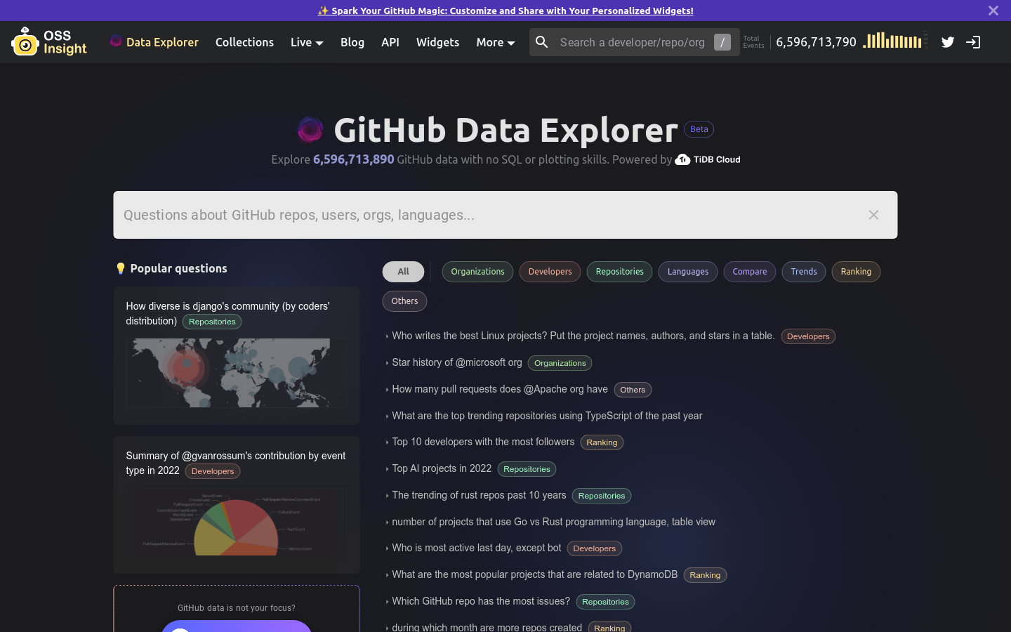 Github Data Explorer By OSS Insight