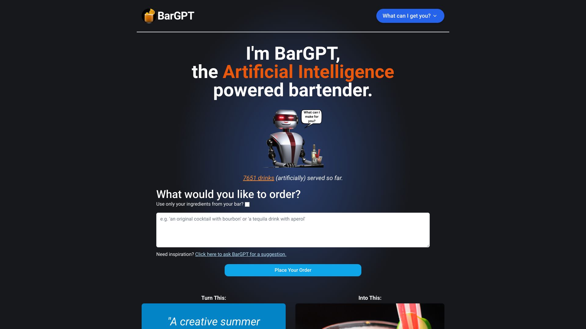 Bargpt AI Powered Bartender