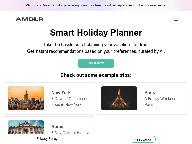 AMBLR   AI Travel Planner
