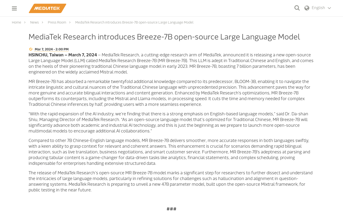 Mediatek Research Breeze 7B