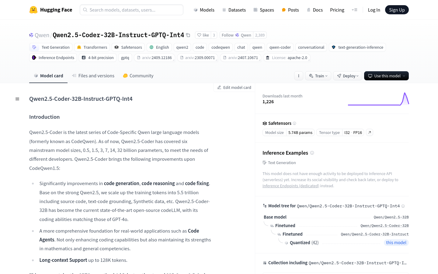 Qwen2.5 Coder 32B Instruct GPTQ Int4