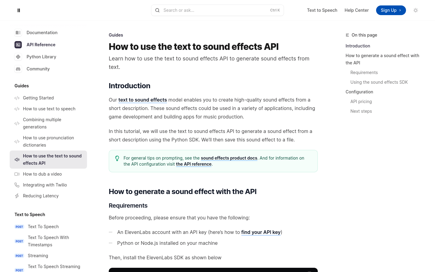 Elevenlabs 文本转音效API