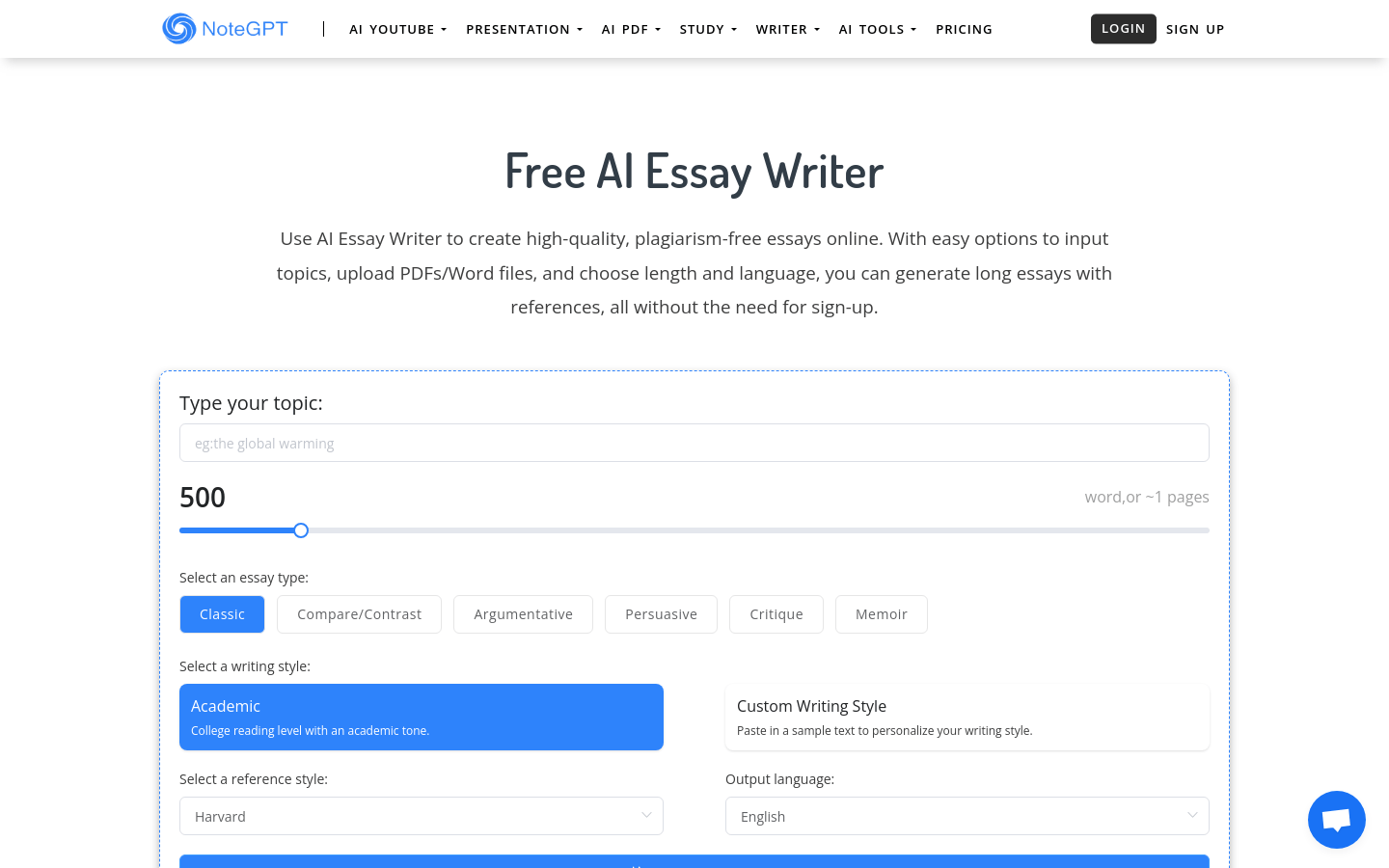 Notegpt AI Essay Writer