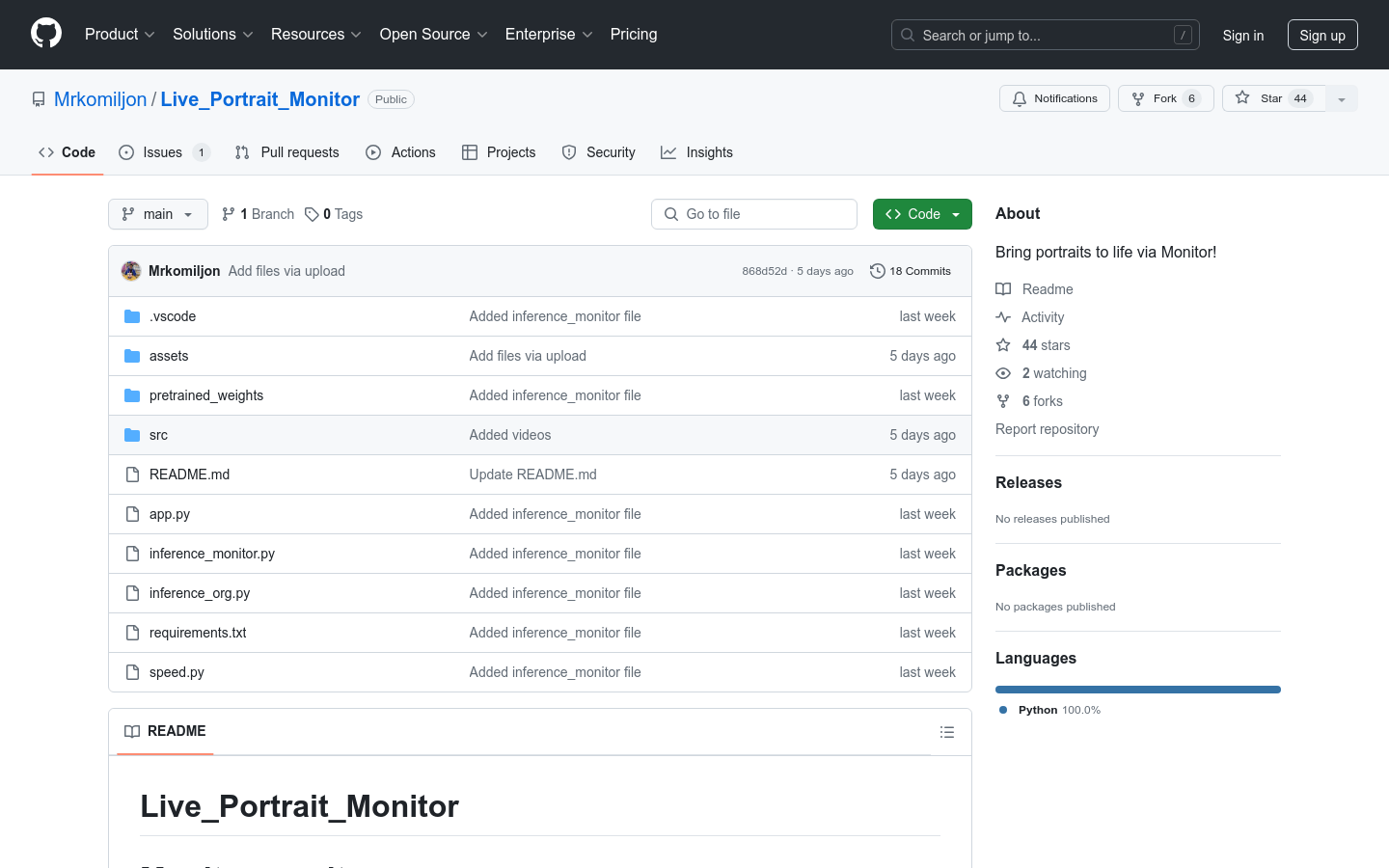 Live Portrait Monitor