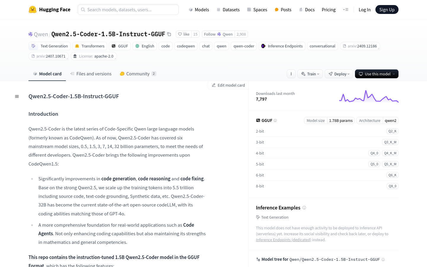 Qwen2.5 Coder 1.5B Instruct GGUF