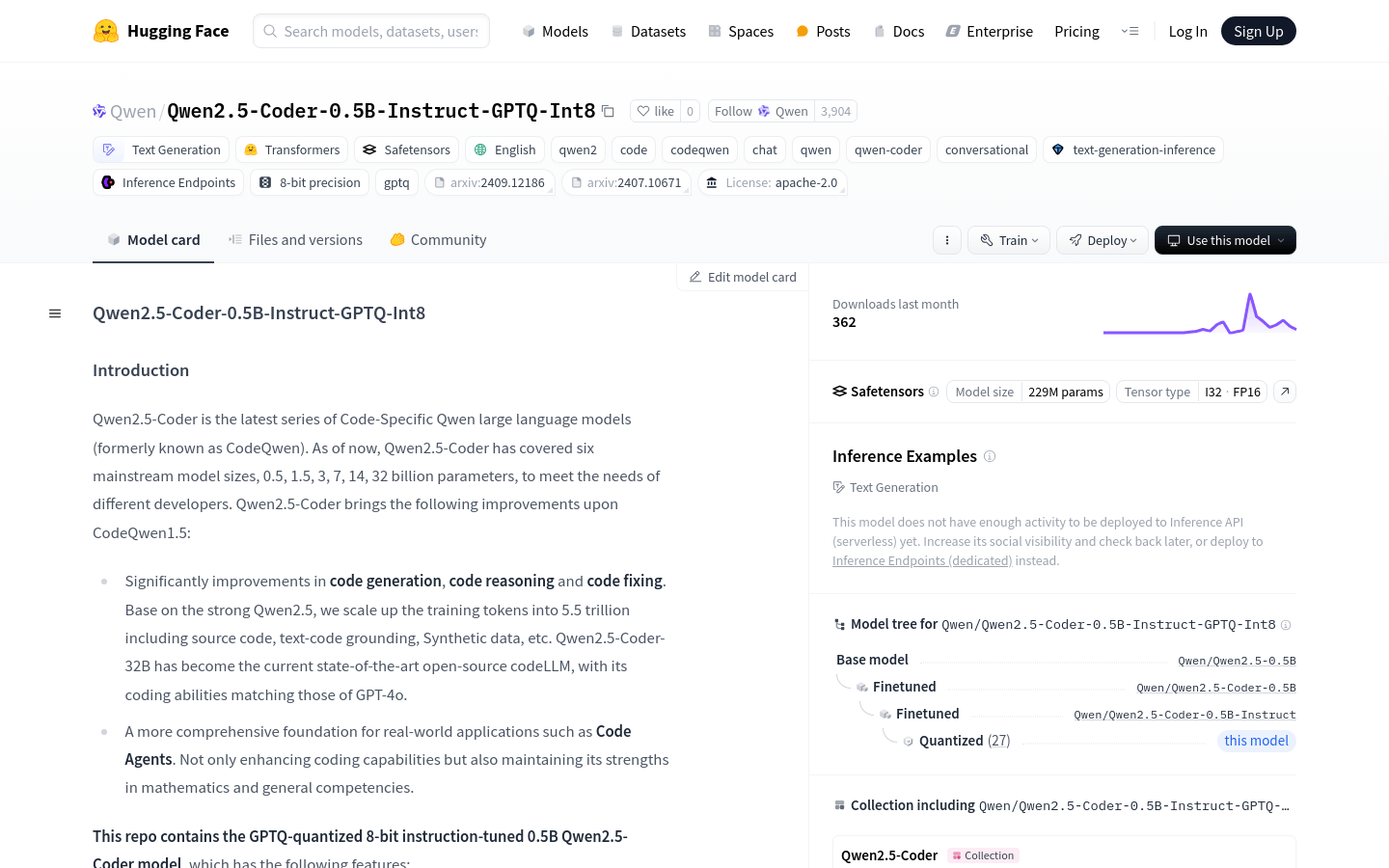 Qwen2.5 Coder 0.5B Instruct GPTQ Int8