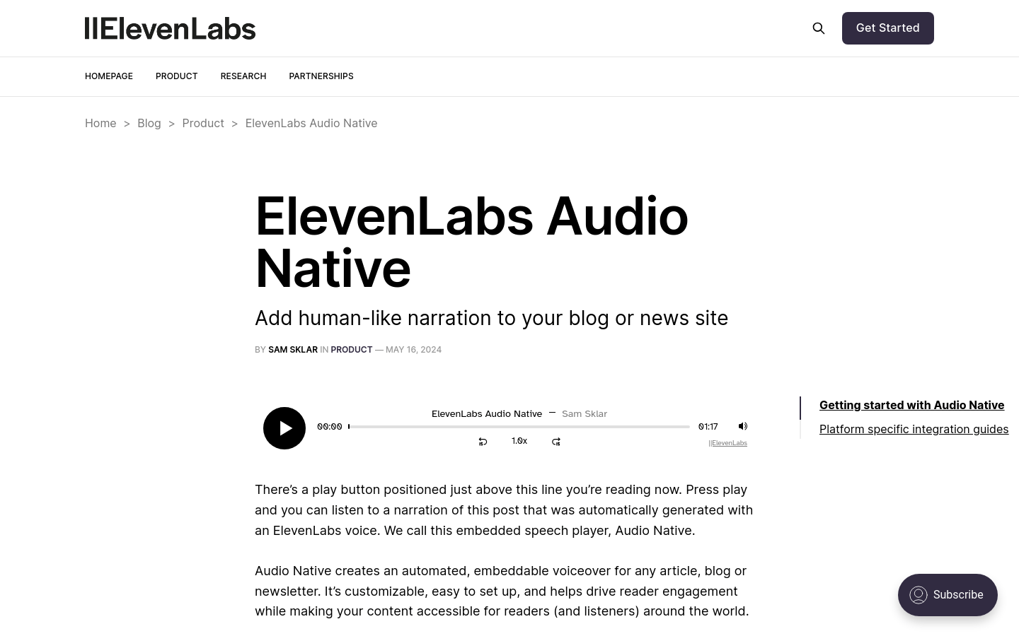 Elevenlabs Audio Native