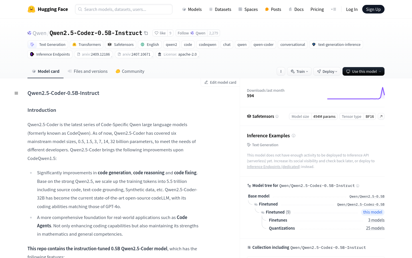 Qwen2.5 Coder 0.5B Instruct