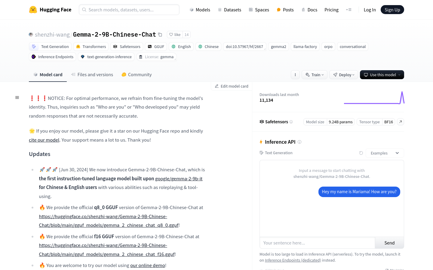Gemma 2 9B Chinese Chat