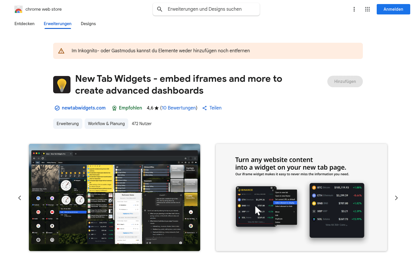 New Tab Widgets