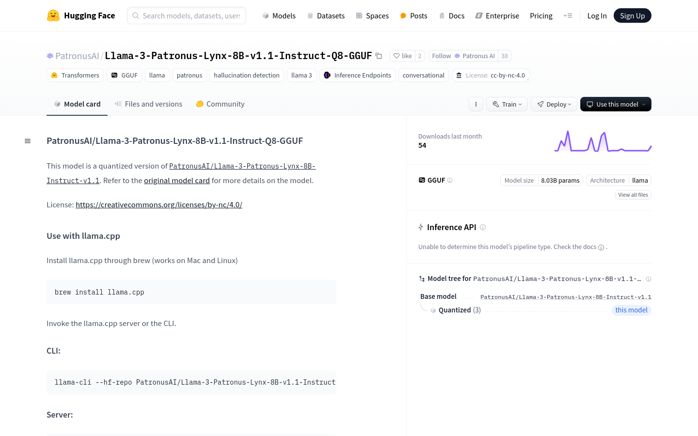 Llama 3 Patronus Lynx 8B V1.1 Instruct Q8 GGUF