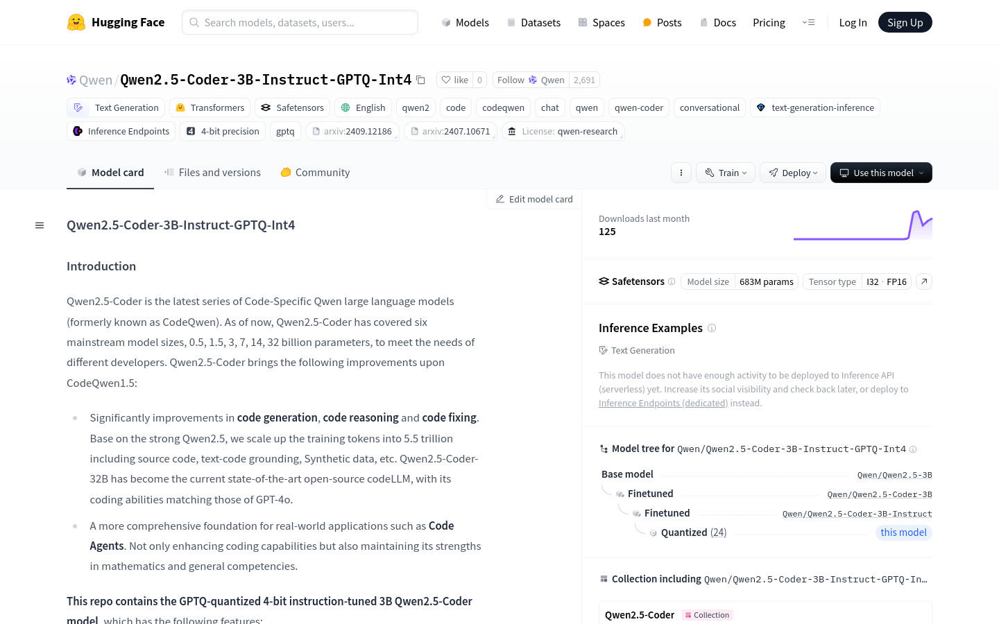 Qwen2.5 Coder 3B Instruct GPTQ Int4