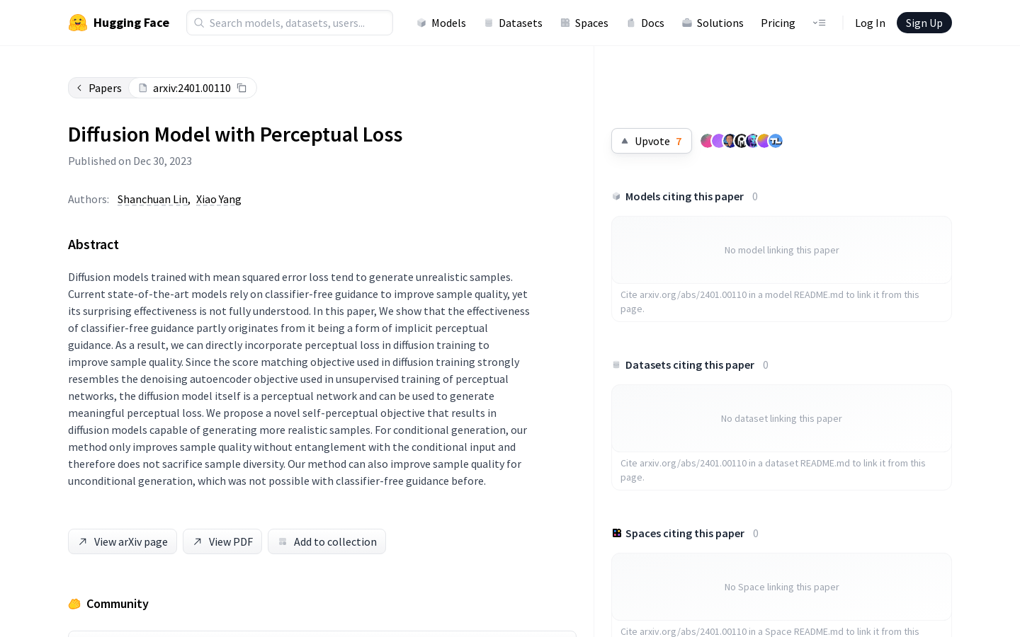 Diffusion Model With Perceptual Loss