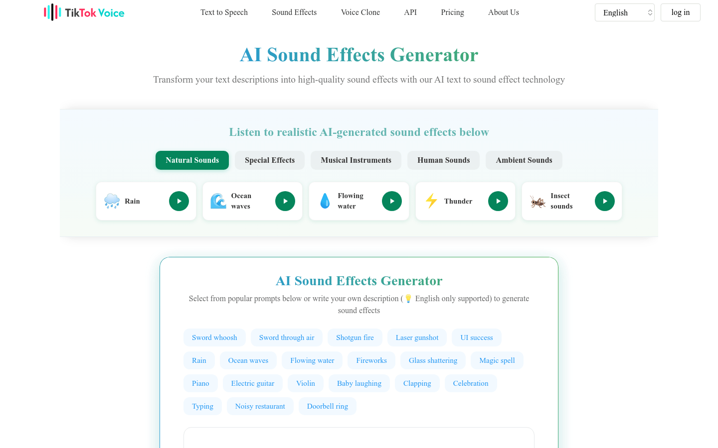 Tiktokvoice AI Sound Effect Generator