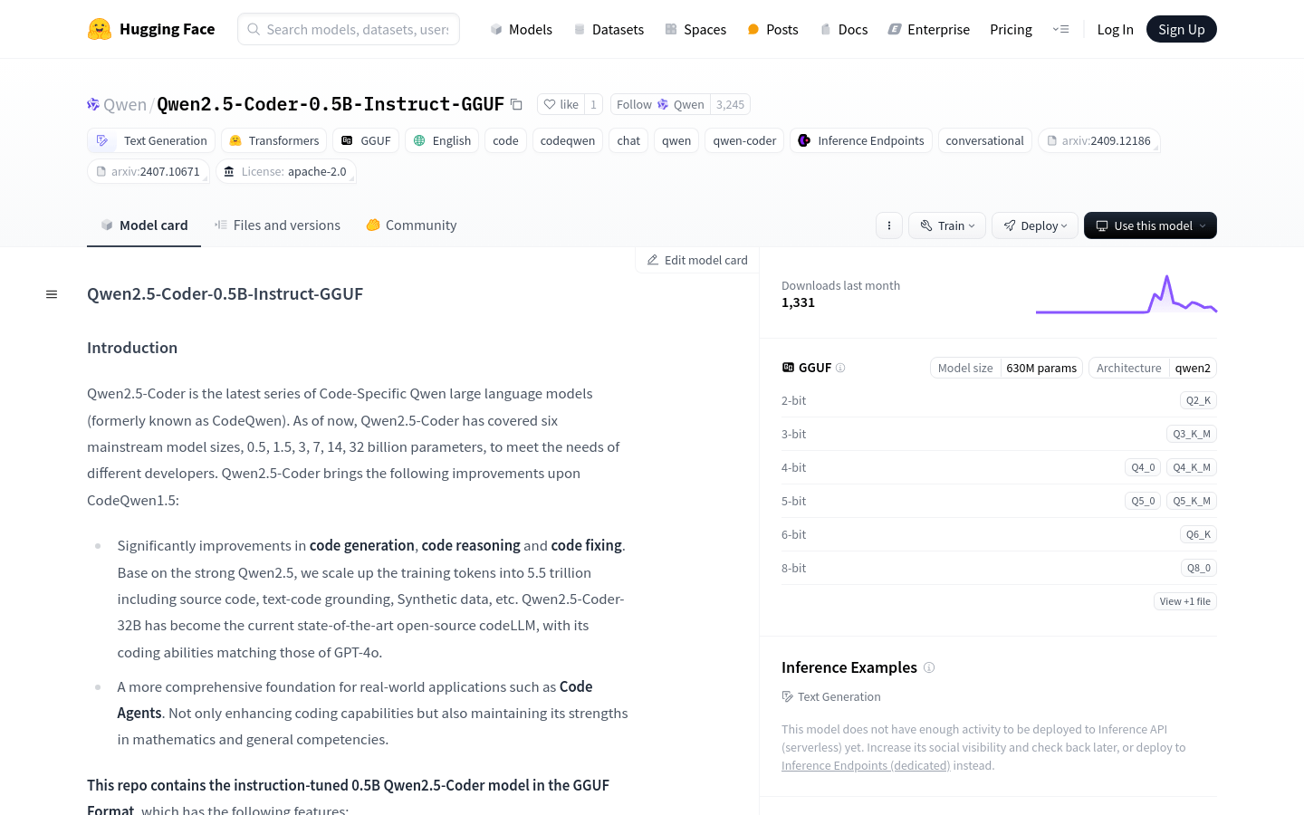 Qwen2.5 Coder 0.5B Instruct GGUF
