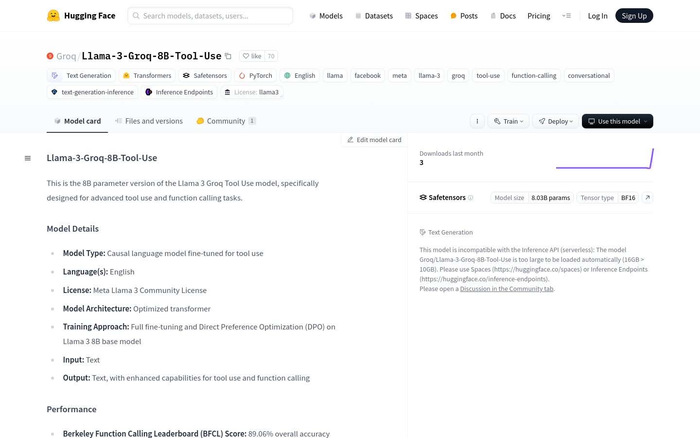 Llama 3 Groq 8B Tool Use