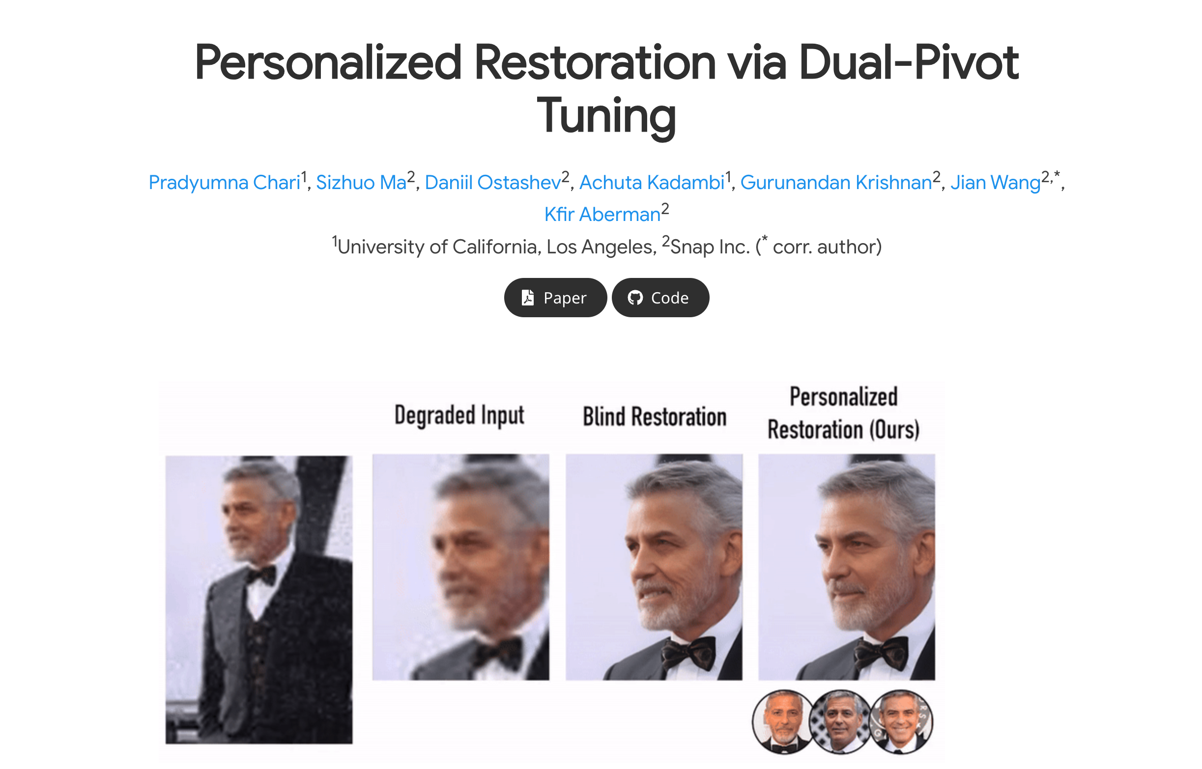 Personalized Restoration Via Dual Pivot Tuning
