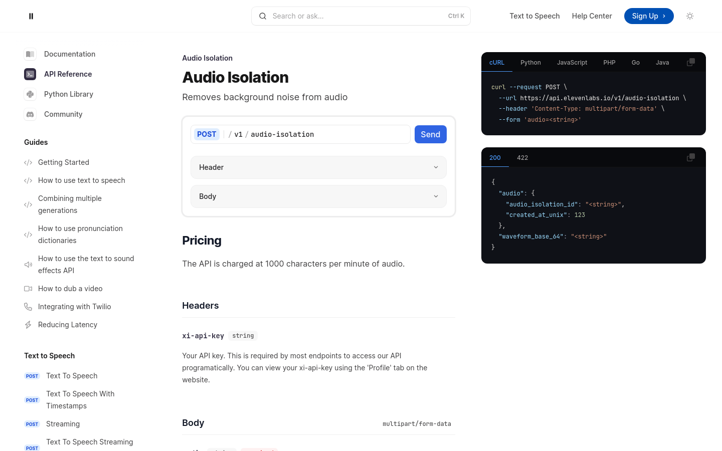 Elevenlabs Audio Isolation API