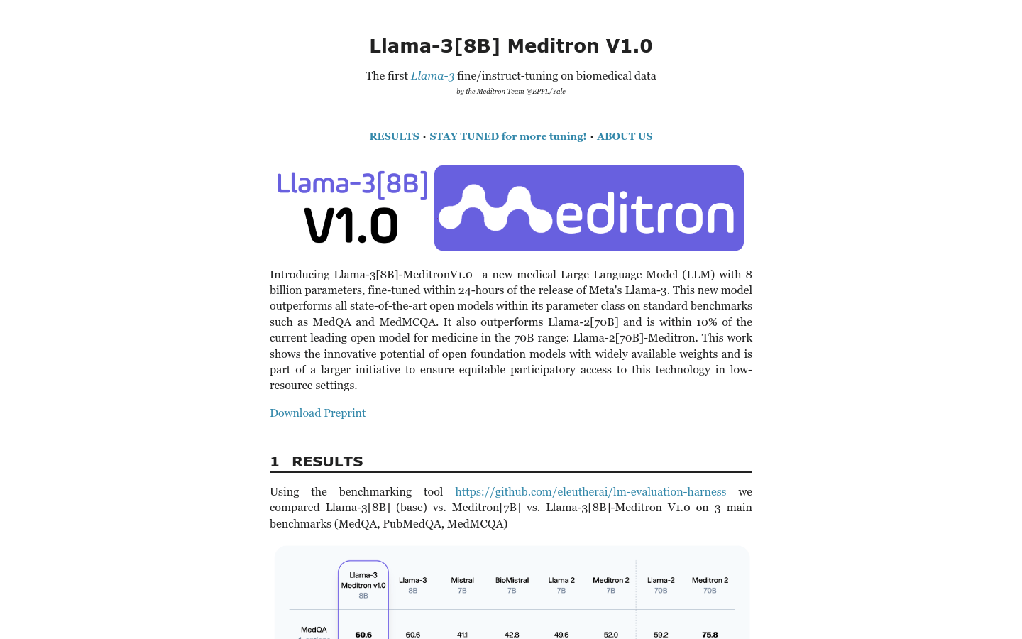 Llama 3[8B] Meditron V1.0