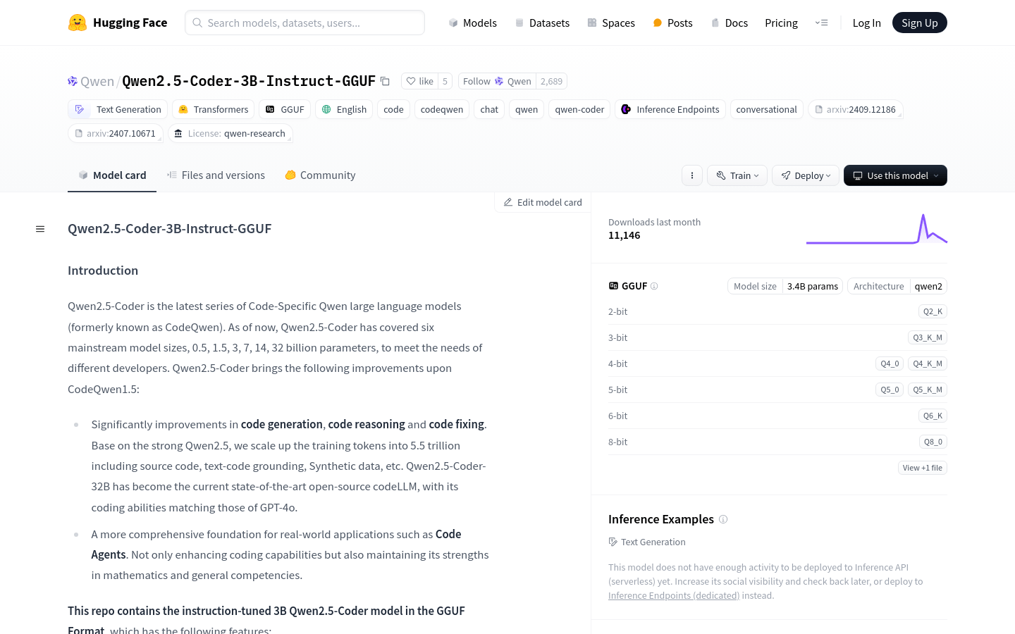 Qwen2.5 Coder 3B Instruct GGUF