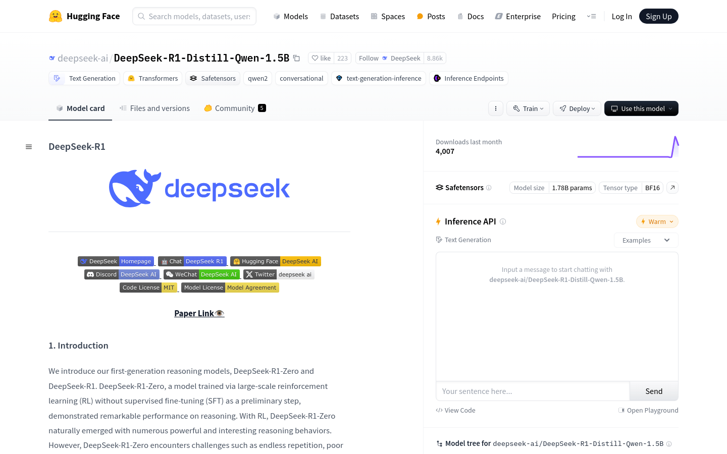 Deepseek R1 Distill Qwen 1.5B