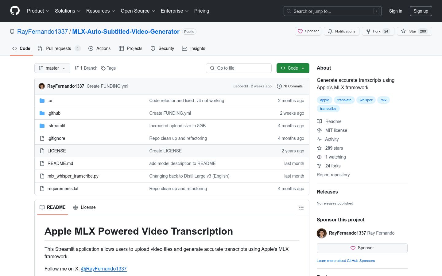 MLX Auto Subtitled Video Generator