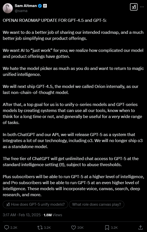 OpenAI凌晨放王炸！GPT- 5 即将发布 免费无限使用