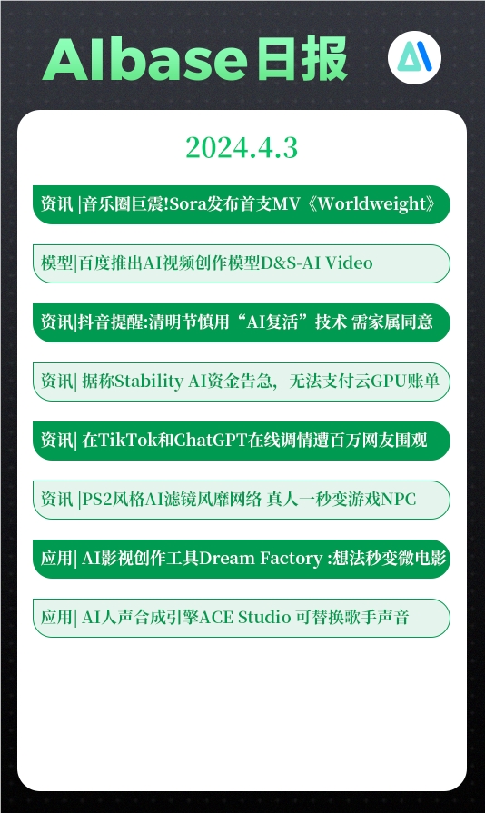 AI日报：音乐圈巨震!Sora发布首支MV；百度推出AI视频模型；抖音提醒清明节慎用“AI复活”技术；PS2风格AI滤镜风靡网络