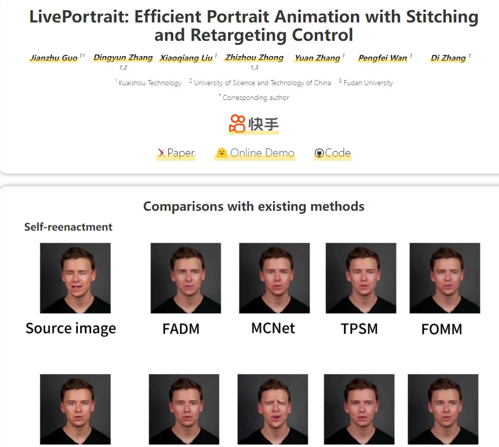 快手可灵团队开源项目LivePortrait爆火 一张照片生成动态视频 大叔秒变少女！