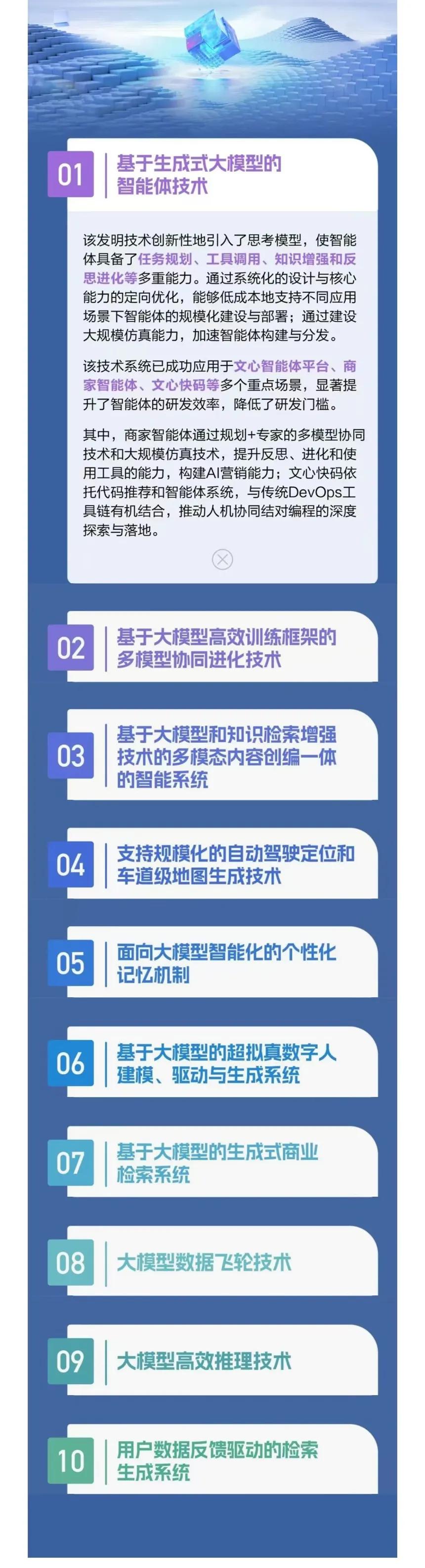 百度“2024十大科技前沿发明”出炉 其中八项与AI大模型相关