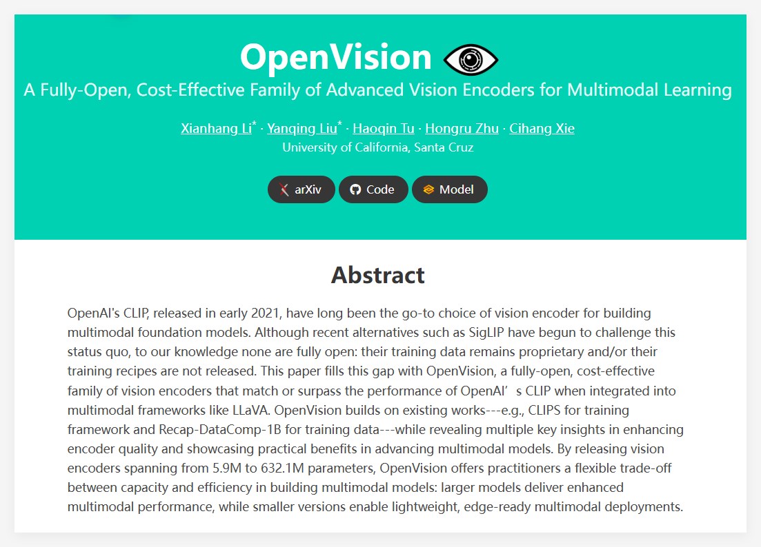 新一代开源视觉编码器 OpenVision 发布：超越 CLIP 与 SigLIP 的强大选择