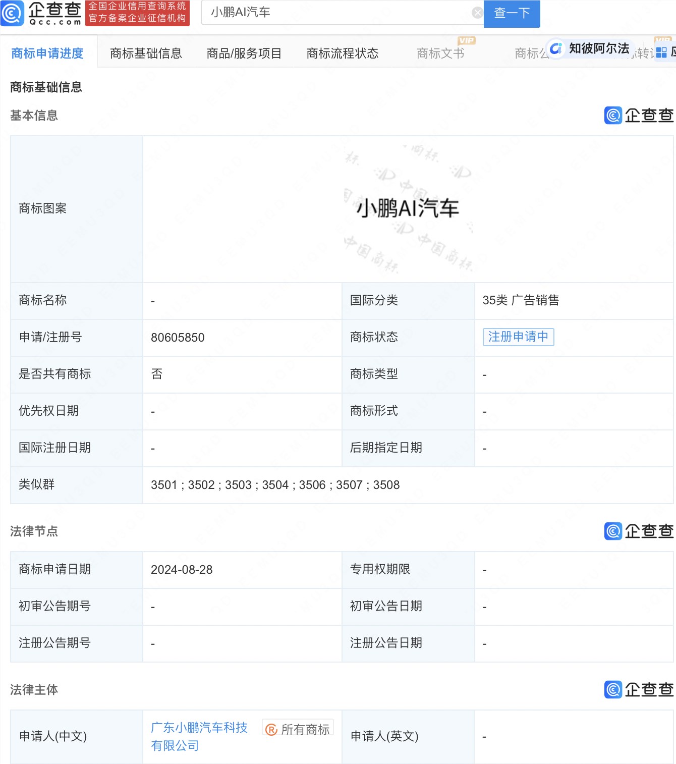 小鹏汽车注册小鹏AI汽车商标