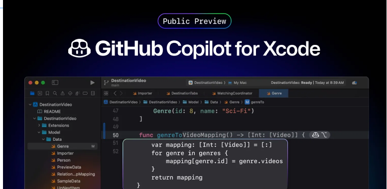 GitHub C0pilot 现已支持 Xcode，苹果开发者可以体验 AI 编码助手
