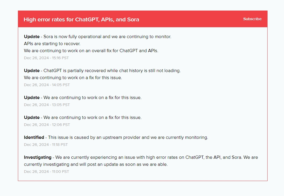 ChatGPT服务器再跳闸 OpenAI称修复工作仍在进行中