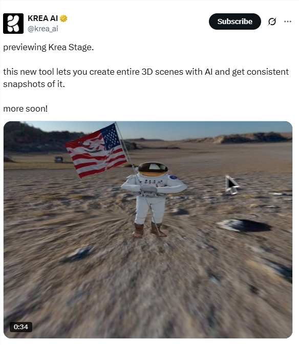 Krea发布全新工具Krea Stage：从图片到3D场景：一键构建沉浸式世界