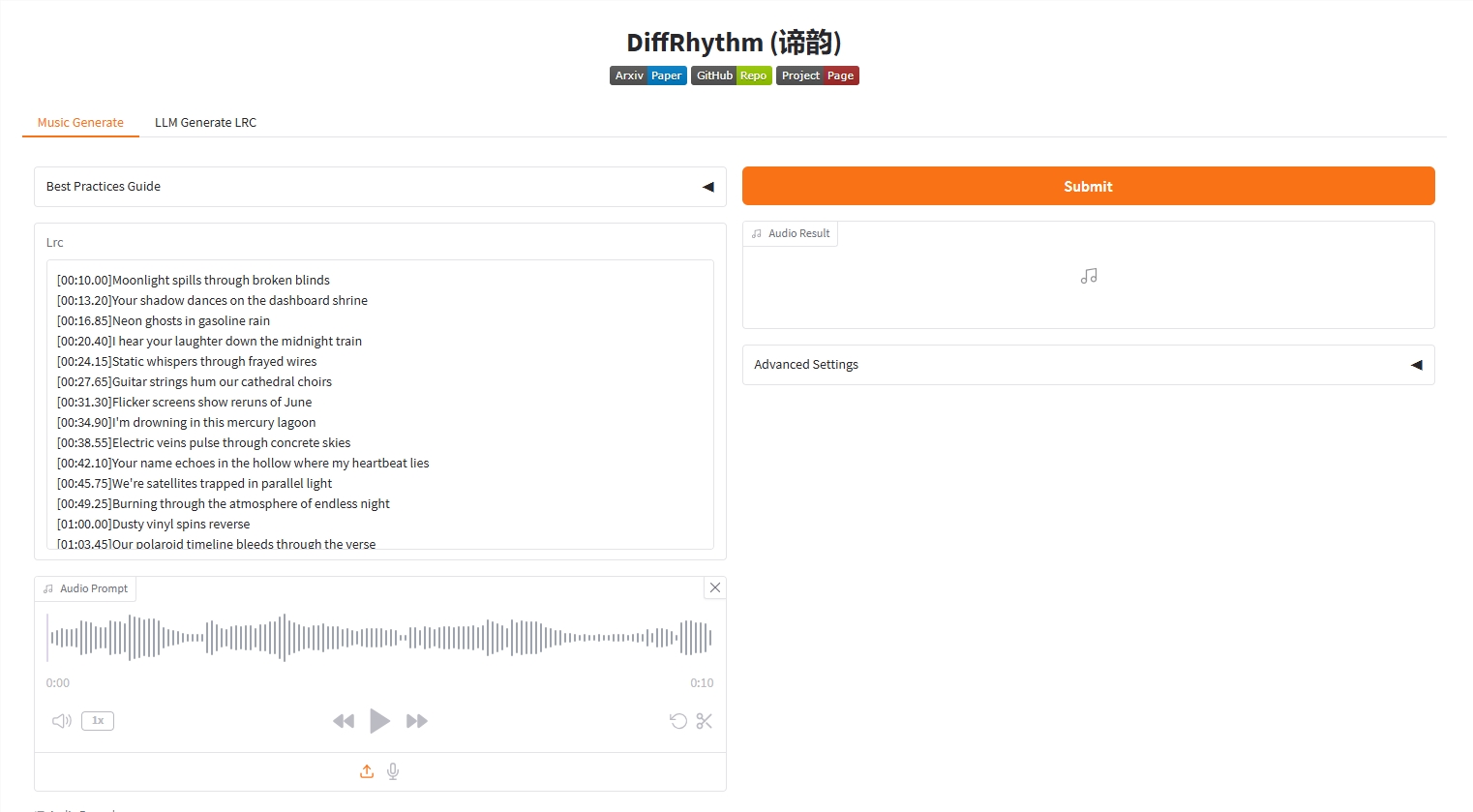 音乐创作领域投下核弹！DiffRhythm 炸裂问世：10 秒 AI 神曲，人声伴奏一键搞定！