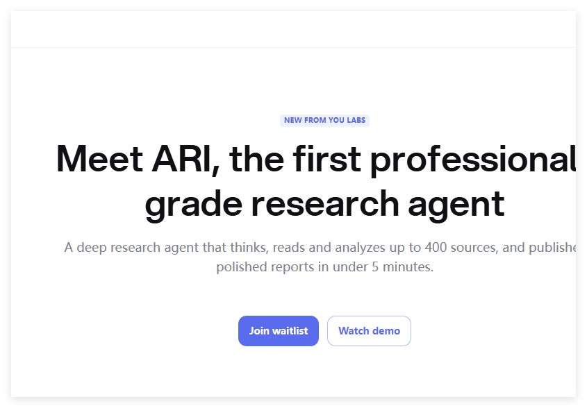 ​You.com 发布 AI 研究工具 ARI，可同时处理 400+ 个来源