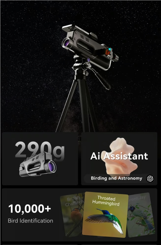 ​智能便携望远镜VIZTA太酷了！集成ChatGPT，AI协助观星、观鸟