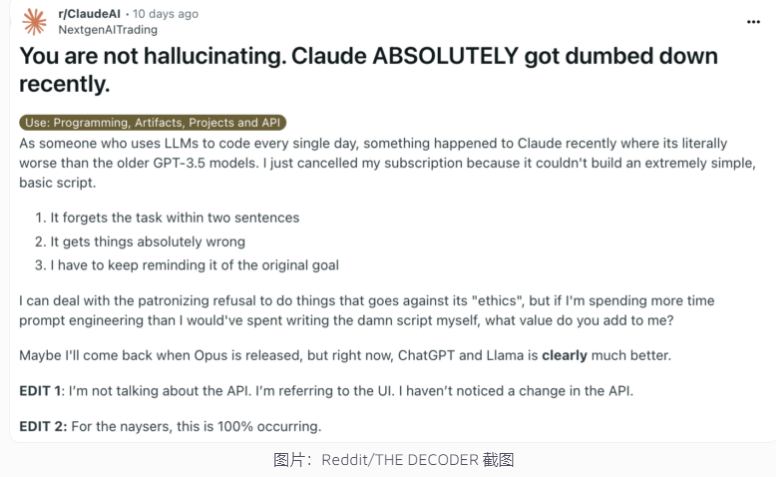 用户抱怨Claude性能下降 Anthropic否认做出任何改变