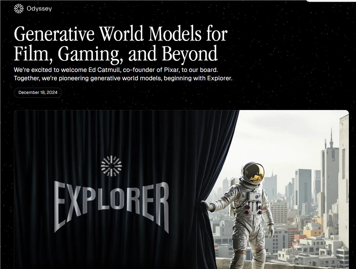 ​AI初创公司Odyssey推新工具Explorer 将文字和图像转化为逼真3D世界