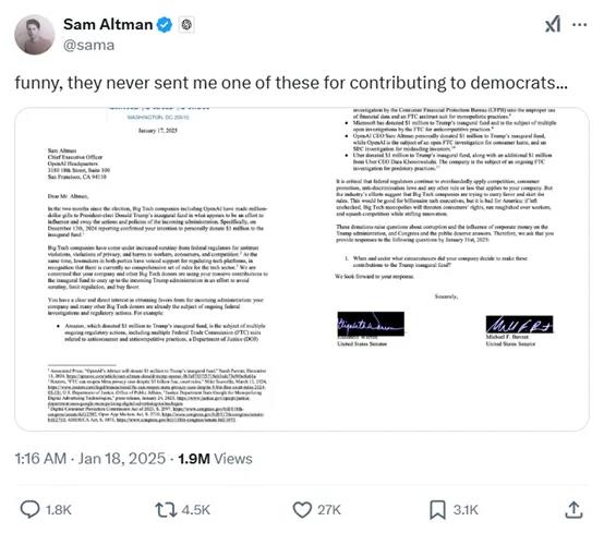 Sam Altman 收到参议院信件 OpenAI 面临监管调查