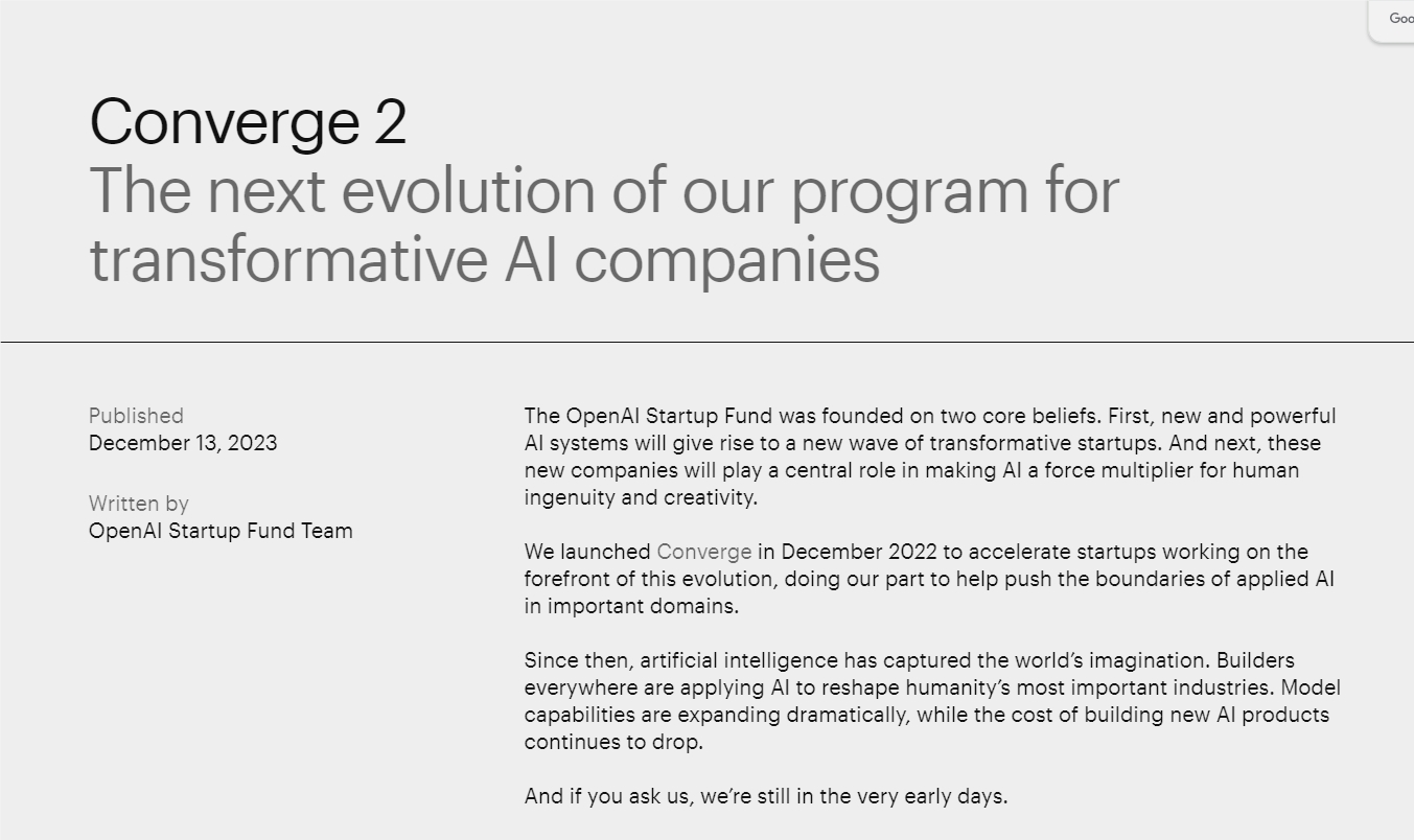 ​揭秘OpenAI神秘加速器Converge 2，低调背后暗藏玄机？