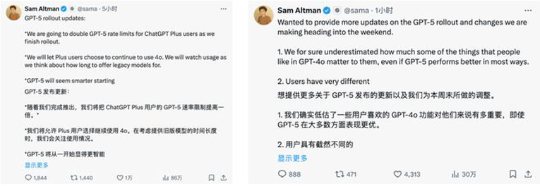 GPT-5波折超乎想象！奥特曼连夜回应一切：4o重新上阵，团队紧急补救