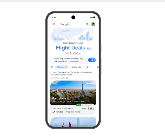 谷歌上线Flight Deals:AI帮你用自然语言搜到最低价机票