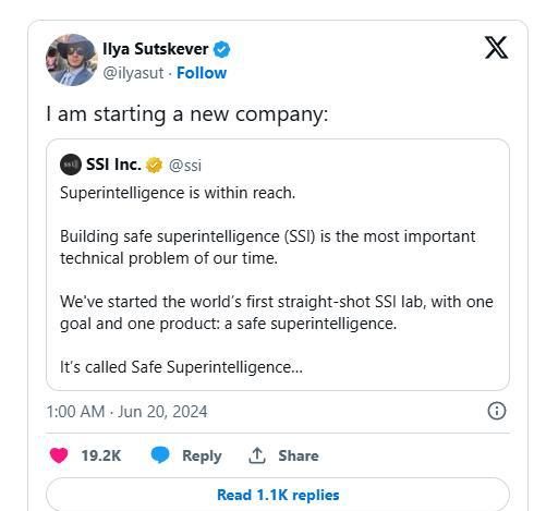 “宫斗”失败后，OpenAI 前联合创始人自立门户，专注于安全超级智能